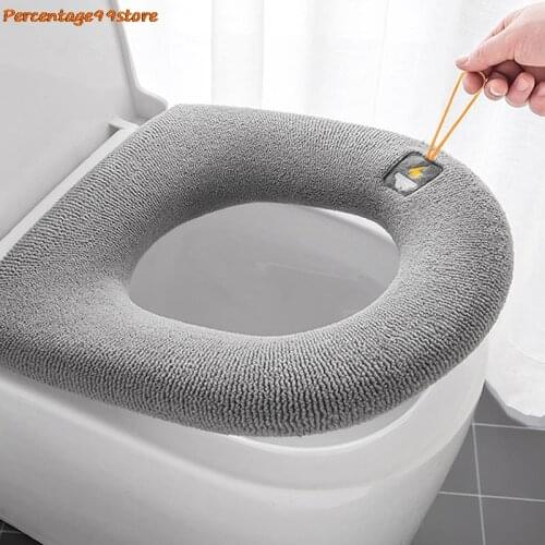 Winter Warm Toilet Seat Cover Closestool Mat 1Pcs Washable Bathroom Accessories Knitting Pure Color Soft O-shape Pad Bidet Cover