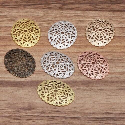 BASEHOME10pcs 30x24mm Hollow Oval Metal Flower Charms DIY Vintage Pendant Charms Jewelry Findings