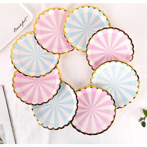 10 pcs Disposable tableware paper plate party decorations hot stamping stripe paper plate 7 inch