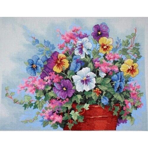 100% egypt COTTONFree Delivery Lovely Counted Cross Stitch Kit Pansy Profusion Colorful Flowers Flower dim