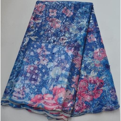 5yards/pc) Newest flowery colorful African sequins tulle lace fashion French net lace fabric for attractive party dress FLP264
