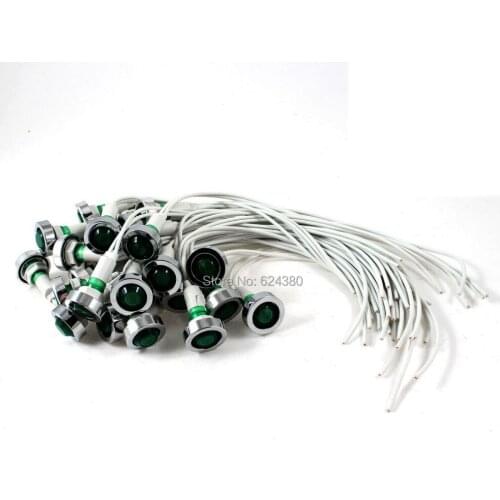 AC 220V 10mm 0.39" Mounted Hole Wired Green Red Round Indicator Light Bulb Pilot Lamp x 100 Pcs / Lots