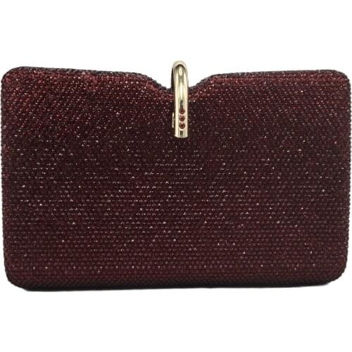 Boutique De FGG Wine Red Women Crystal Clutch Evening Bags Wedding Bridal Rihnestone Handbags Party Purse
