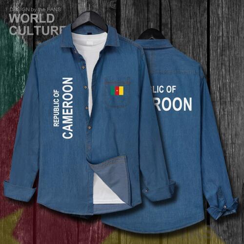 Cameroon CMR Cameroun Cameroonian Men Clothes Autumn Cotton Turn-down Collar Jeans Shirt Long Sleeve Cowboy Coat Flags Tops New