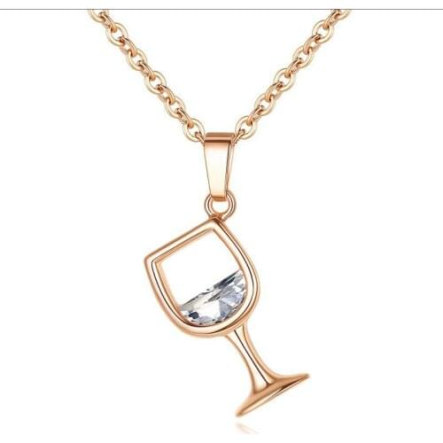 Rose Gold Chain Creative Wine Glass Pendant Necklace AAA Zircon Crystal Wine Cup Charm Necklace for Women Chokers Necklaces 2019