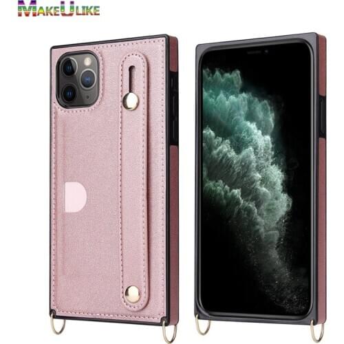 Lanyard Leather Case For iPhone 11 Pro 11Pro X XR XS Max Case Women Rectangle Pattern Case For iPhone SE 2020 6 7 8 Plus Cover