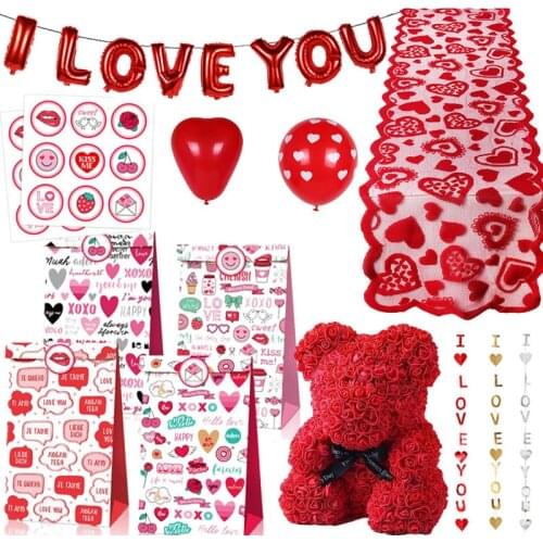 Valentines Day Love Heart Shape Latex Balloon Hanging Rose Bear GIft Decor Wedding Engagement Decoration Bride Pink Gift Bag