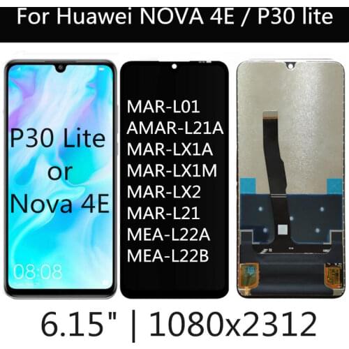 For Huawei P30 lite MAR-LX1A LX1M LX2 L21A L01A LCD Display Touch Screen Digitizer Assembly Replacement For Nova 4e LCD Display