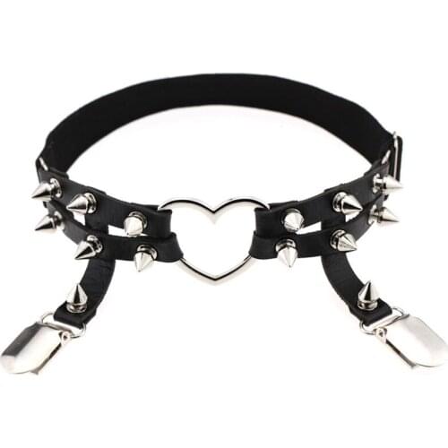 Women Girl Sexy Leather Heart Garters Punk Rock Rivet Stud Leg Ring