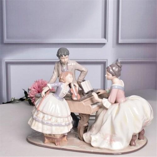 ELEGANT PIANO FAMILY ART SCULPTURE WESTERN WOMAN STATUE BEAUTY GIRL FIGURINES CERAMIC CRAFTS CREATIVE HOME DECORATION R5302