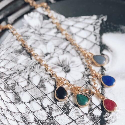 GULCE DERELI, 5 (FIVE) NATURAL STONE CHARM NECKLACE, CHARM NECKLACE, CHAIN NECKLACE, GIFT BOX, GOLD/SILVER PLATED