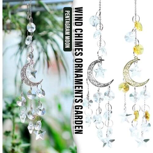 Crystal Wind Chime Outdoor Indoor Garden Decorations Star Moon Pendant Hanging Window Wedding Curtain Chandelier DIY Wind Chimes