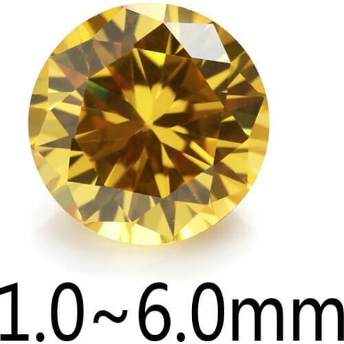 100PCS 1.0mm~6.0mm Round Shape Loose CZ Stone Golden Yellow Color AAAAA Cubic zirconia Synthetic Gems For Jewelry DIY Stone