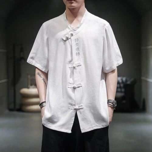 Summer Men Linen Shirt Chinese Style Retro Casual Tops Plus Size Kung Fu Traditional Asian Clothes Tang Suit Tops For Man 30608