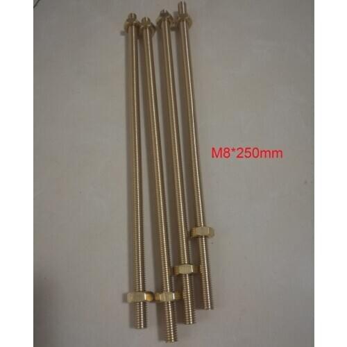 M8 Brass Thread Rod Threaded Bar about 250mm/pc, 4pcs/lot