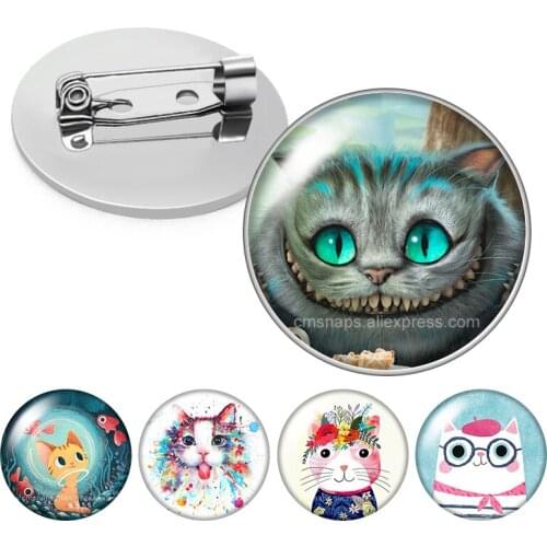 Cute Cat Lovely cats Love Pet cartoon cat Fashion Glass cabochon Brooch Dome Photo Jewelry Brooches Pin Men Woman Gift