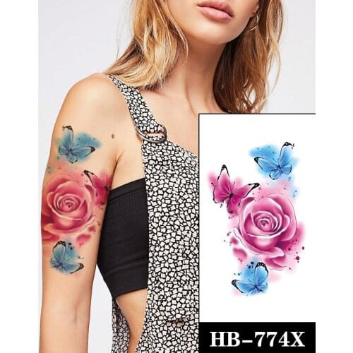 Fashion Watercolor Temporary Tattoo Sticker Pink Flower Butterfly Tattoos Waterproof Tatoos Women Arm Body Art Sexy Fake Tatto