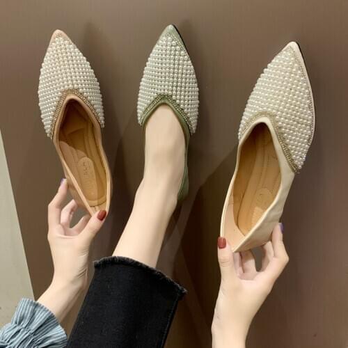 Trendy personality design womens shoes comfortable flat bottom pointed sweet pink gentle creamy-white elegant green W33-20