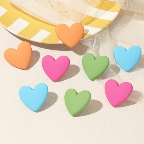 Trendy Metal Ins Wind Stud Earrings Womens Cute/Romantic Spray Paint Candy Color Love Alloy Heart Earrings Jewelry for Girls