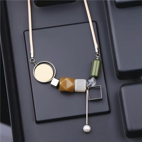 Trendy Resin Pearl Wood Beads Pendant Necklace Women Charm Cheap Necklace Collar Fashion Accessories Jewelery Rope Chain neckles