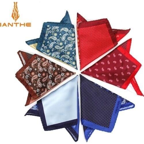 Mens Brand Handkerchief Vintage Paisley Dot Solid Pocket Square Soft Silk Hankies Wedding Party Business Hanky Chest Towel Gift