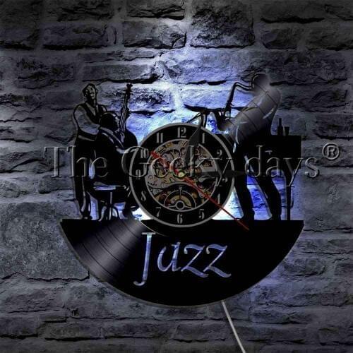 Cellos And Saxophone Jazz Band Musical Instrument LED Night Lamp Vinyl Record Wall Clock Modern Wall Lamp