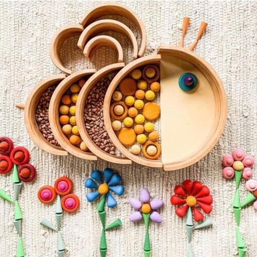 Kids Nordic Wooden Rainbow Stacking Blocks Set Loose Parts Mushroom Peg Dolls Waldorf Toy Children Baby Montessori Educational
