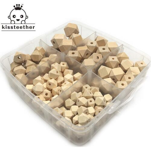 DIY Nursing Jewelry Package Wooden Teething Blending Geometric Hexagon Wooden Teether Pacifier Clip Baby Teether Toys Set