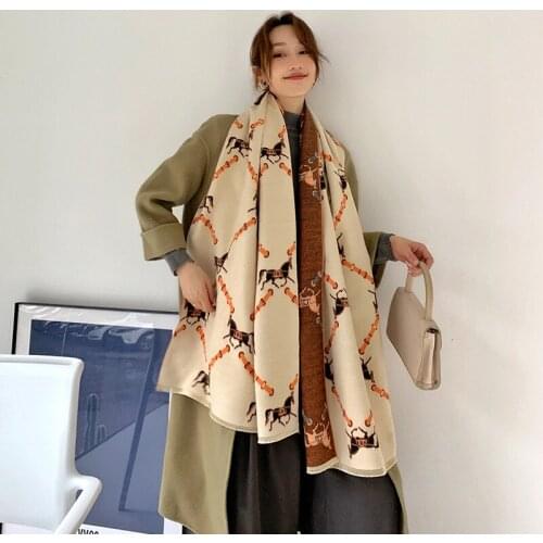 KOI LEAPING new fashion European and American style ladies Cashmere scarf soft warm scarf chian pattern shawl blanket