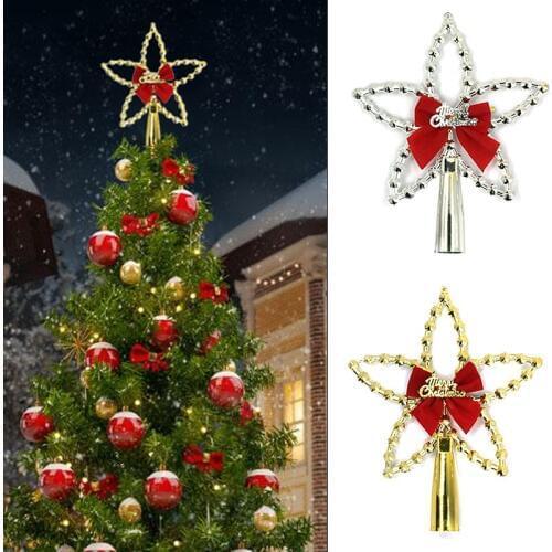 New Arrival Christmas Decorative Stars Christmas Tree Top Decor Ornament 18cm Sliver Gold Bling Star for Xmas Festival Party