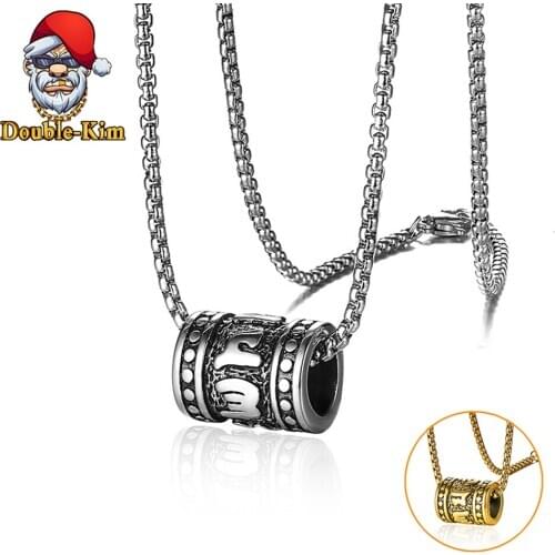 Buddhism Bead Pendant Necklace Men Hiphop Rock Street Culture Titanium Stainless Steel Gold Chain Necklace Fashion Man Jewelry