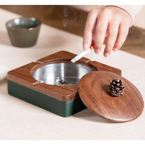 Black Walnut Wood Ashtray Home Living Room Anti-ash Ash Nordic Light Luxury Creative Office Desktop Decoration Holiday Gifts