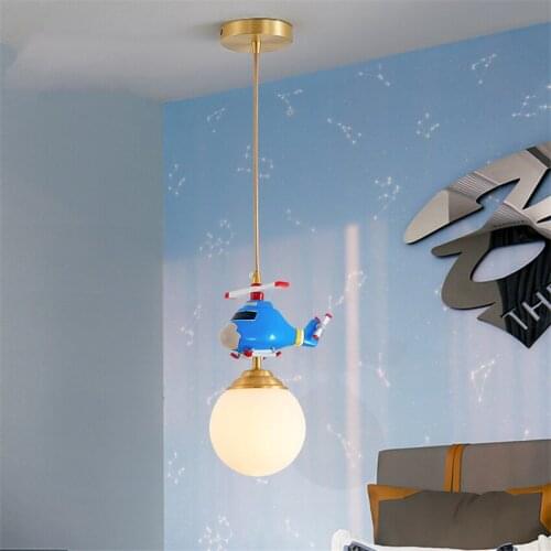 Full copper Nordic resin aircraft pendant lights childrens room lamps study boy bedroom room glass ball hanging lights lighting