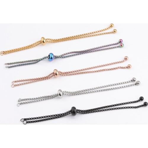 5Pcs 304 Stainless Steel Adjustable Slider Chain Bracelet Slider Extender Chains with Ball Ends for DIY Bracelet Jewelry Making