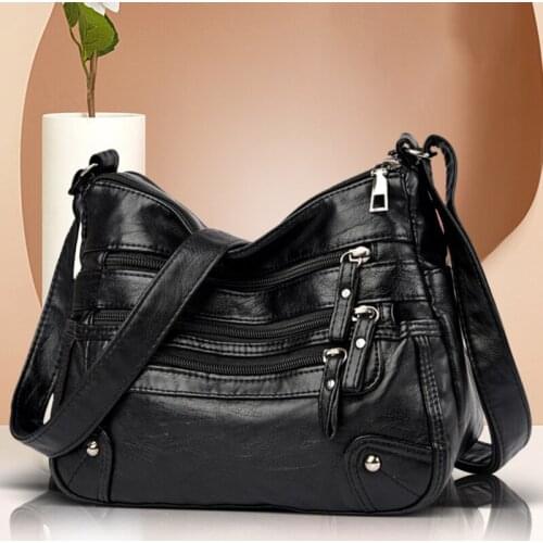 Luxury Womens Shoulder Bag 2021 New Soft PU Leather Ladies Shoulder Messenger Bag Designer Multi-layer Double Zipper Bag