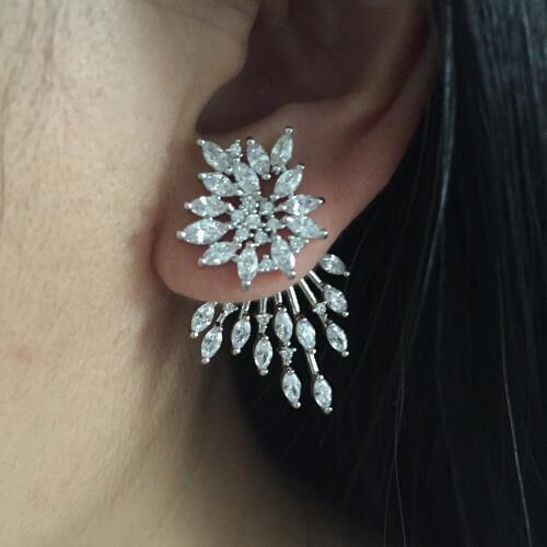 Fashion women accessories stud earring 2 separate part wearing flower wing sparking star brincos ear accessories
