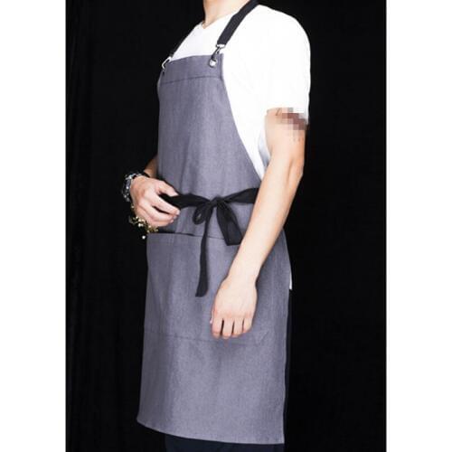 Gray Denim Apron Barista Cafe Bartender Chef Bakery Pastry Uniform Florist Barber Painter Tattoo Artist Gardener Work Wear K32O