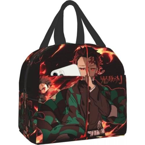 Demon Slayer Cooler Bags Waterproof Portable Zipper Thermal Oxford Lunch Bags For Women Convenient Lunch Box Tote Food Bags