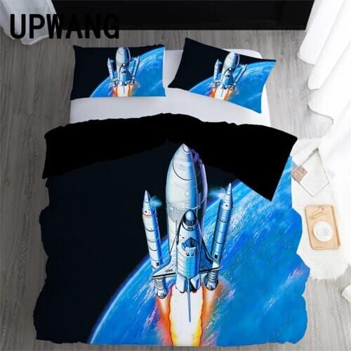 UPWANG 3D Bedding Set Rocket Space Printed Duvet/Quilt Cover Set Bedcloth with Pillowcase Bed Set Home Textiles