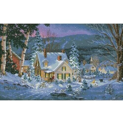 Top Quality Beautiful Lovely Counted Cross Stitch Kit Winters Hush Silence Hivernal Hill House Winter Snow Night dim 08862