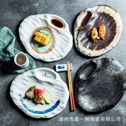 Japanese ceramic denier plate Dining plate jiaozi plate with vinegar plate Western food plate Sushi plate Pendulum shaped plate
