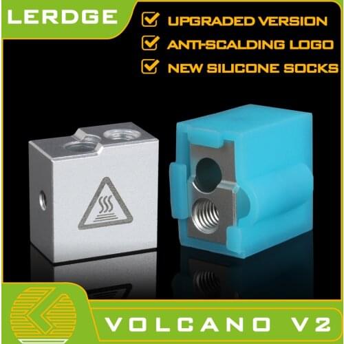 LERDGE 3D Printer Parts E3D Volcano V2 Aluminium Heating Block Hot End Heater For Hotend Heating Of Extruder with Silicone Socks