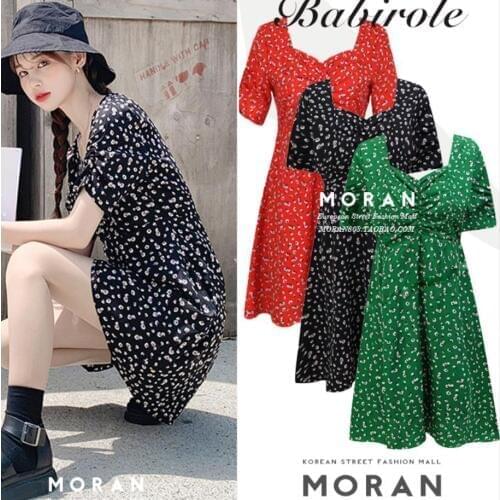 Chiffon vintage floral dress women small fresh 2020 new summer v-neck sweet girl a-line dress