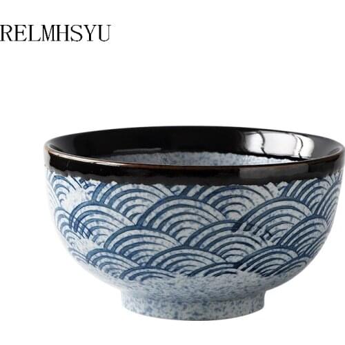 1PC RELMHSYU Japanese Style Ceramic Big Noodle Soup Eating Bowl Restaurant Household Tableware
