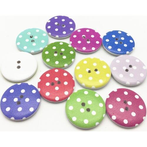 40pcs 30mm 3CM Large Wooden Spotted Buttons 2 Holes Round Painted Dots Sewing Button Embellishments DIY Crafts