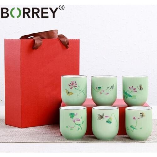 BORREY 6Pcs Ceramic Tea Cup Sets Japanese Porcelain Teacup Coffee Mug Wine Shot Glass, Kung Fu Tea Sets Bone China Teaware