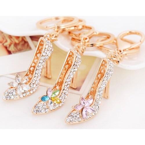 Keychains High Heel Shoe Flower Full Rhinestone Crystal Car Key Chain Keychains for Ladies 2021 New Fashion Jewelry Accessories