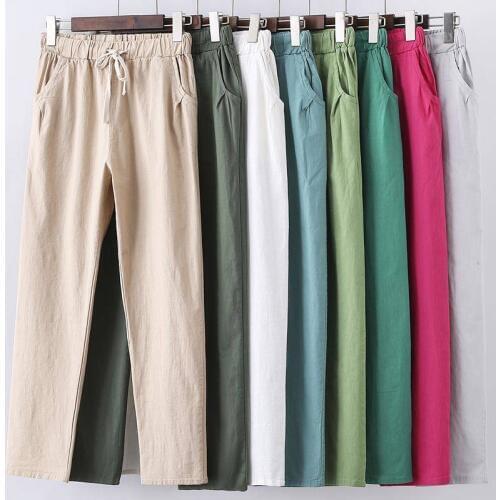 Spring Summer Korea Fashion Women Harem Pants Plus Size Loose Cotton Linen Pants High Waist All-matched Casual Trousers D167
