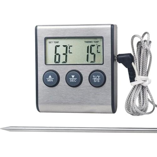 1Pcs Digital BBQ Meat Thermometer Grill Oven Thermomet With Timer & Stainless Steel Probe Cooking Kitchen Thermometer Dropship