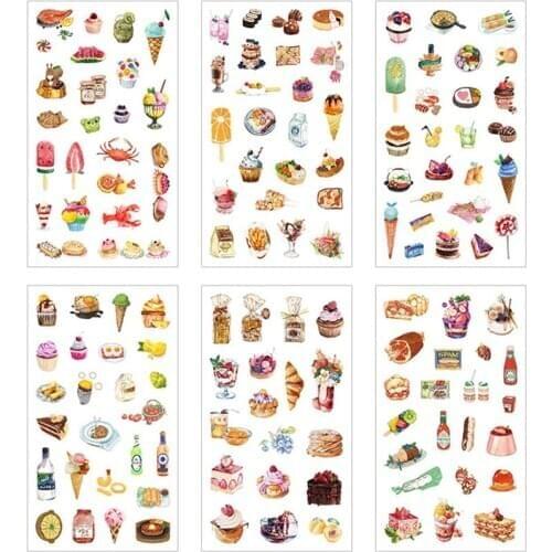 6 Pcs/pack Snacks Cakes Drink Stickers Cartoon Decorative Stationery Stickers DIY Scrapbooking Stick Bullet Journal Supplies
